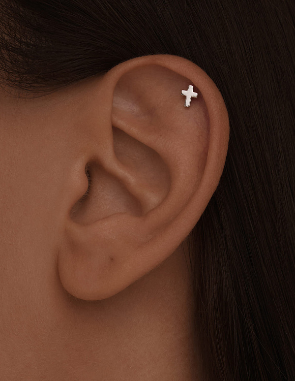 Серебряный пирсинг крест Miestilo