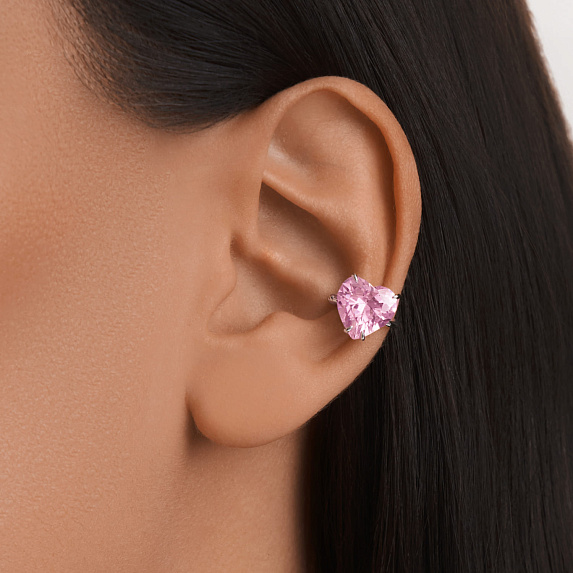 Серебряный кафф с розовым фианитом в огранке сердце Miestilo