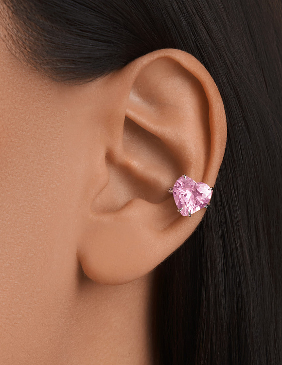 Серебряный кафф с розовым фианитом в огранке сердце Miestilo
