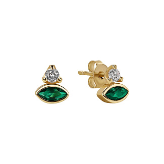 Серьги серебро 925 позолоченные гвоздики с фианитами Miestilo
