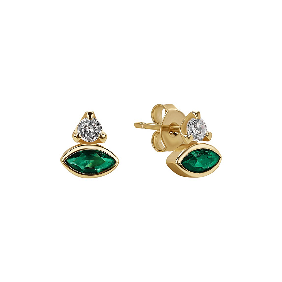 Серьги серебро 925 позолоченные гвоздики с фианитами Miestilo