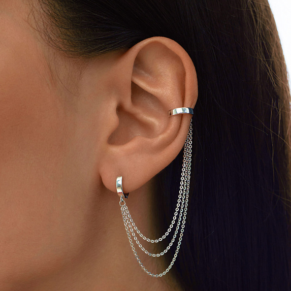 Моносерьга серебро 925 серьга кафф серебряная с проколом Miestilo