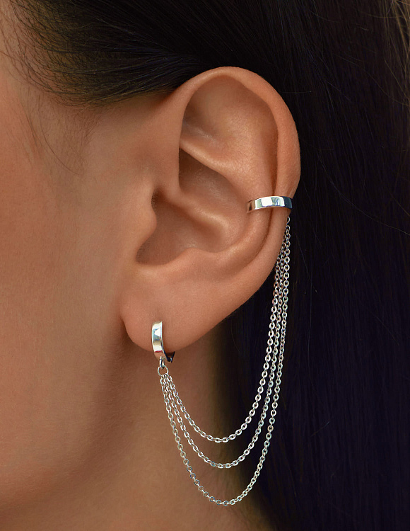 Моносерьга серебро 925 серьга кафф серебряная с проколом Miestilo