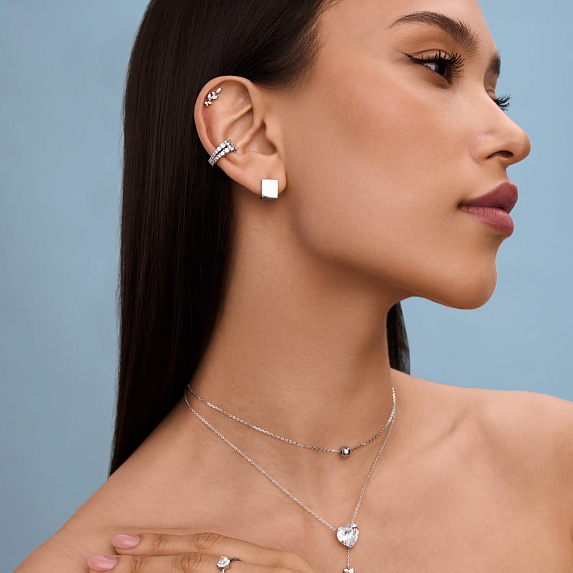 Серебряный пирсинг ветка с фианитами Miestilo