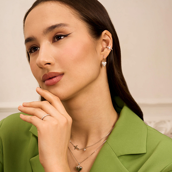 Серьги кольца серебро 925 женские висячие сердечки Miestilo