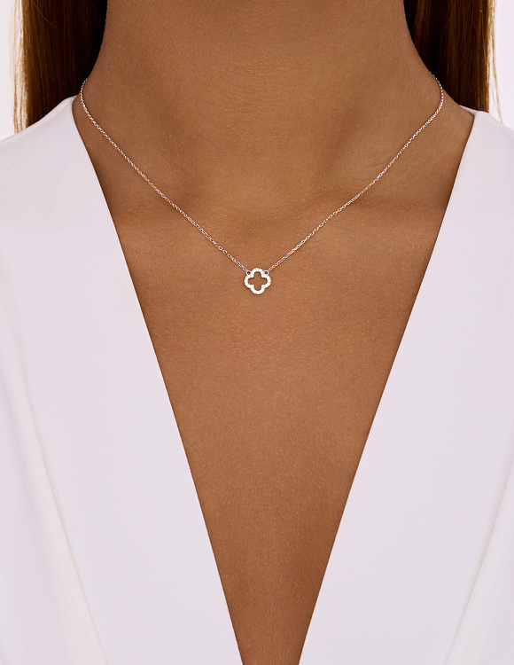 Подвеска на шею серебро 925 с цепочкой клевер Miestilo