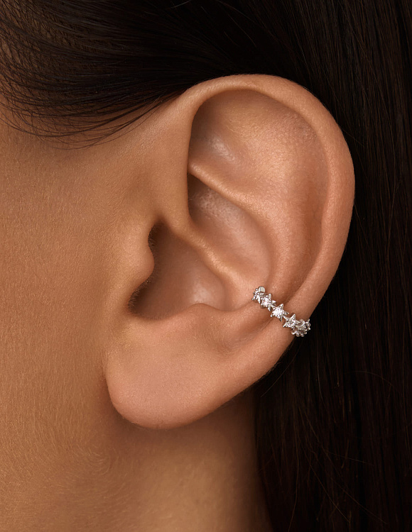 Серебряный кафф со звёздами и фианитами Miestilo