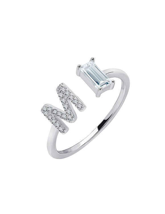 Кольцо серебро 925 ювелирное регулируемое с буквой M Miestilo  2