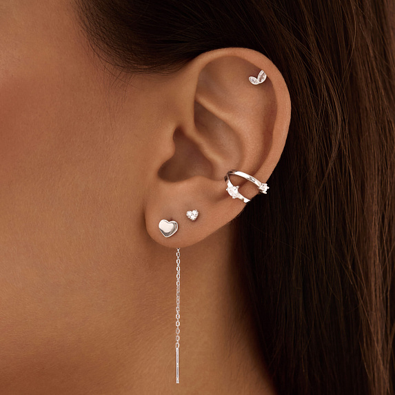 Серьги серебро 925 женские длинные протяжки сердечки Miestilo