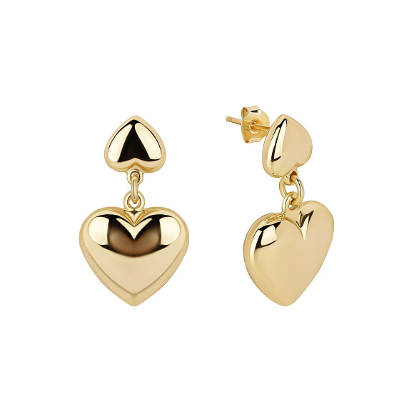 Серьги серебро 925 гвоздики сердечки позолоченные Miestilo