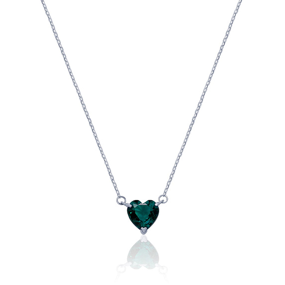 Серебряная подвеска с зеленым фианитом в огранке сердце MIESTILO Miestilo