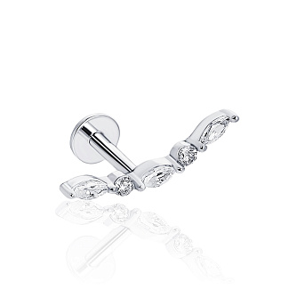 Серебряный пирсинг в ухо с фианитами в круглой огранке MIESTILO Miestilo