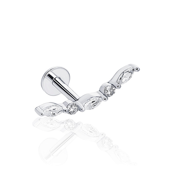 Серебряный пирсинг в ухо с фианитами в круглой огранке MIESTILO Miestilo