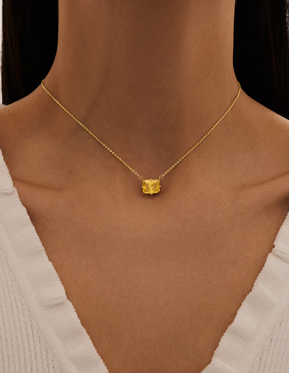 Серебряная подвеска с желтым фианитом в огранке октагон Miestilo