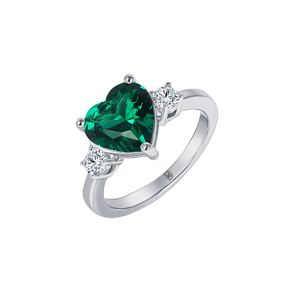 Серебряное кольцо сердце с зеленой исскуств. шпинелью Miestilo