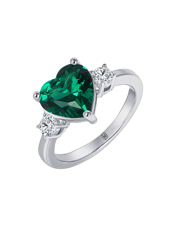 Серебряное кольцо сердце с зеленой исскуств. шпинелью Miestilo  2