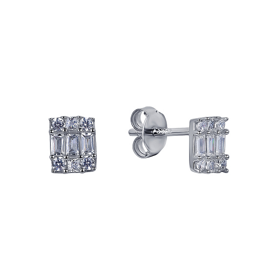 Серебряные серьги гвоздики с белыми фиантиами Miestilo