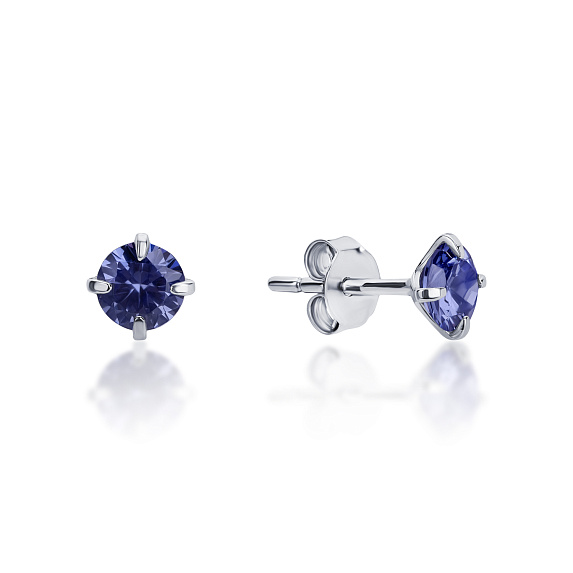 Серебряные пусеты с фиолетовыми фианитами  Miestilo