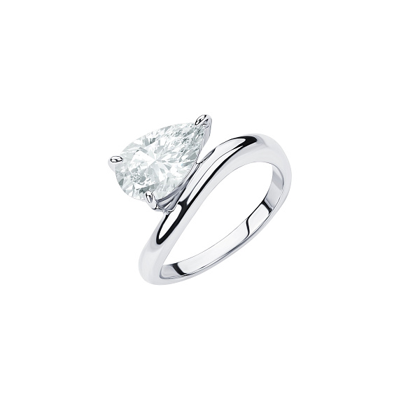 Серебряное кольцо волна с фианитом в огранке груша Miestilo