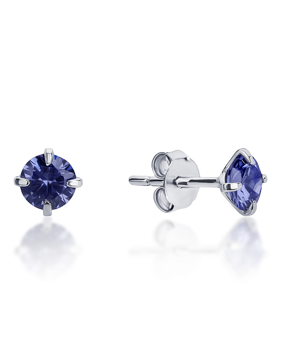 Серебряные пусеты с фиолетовыми фианитами  Miestilo  2