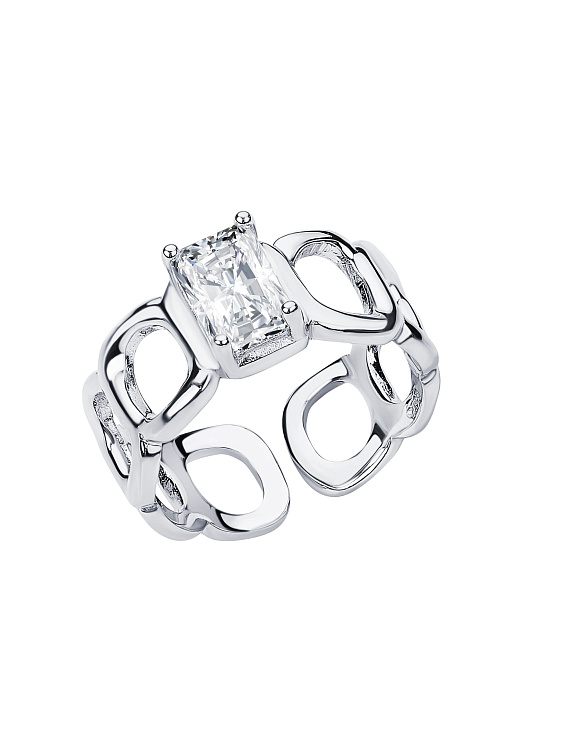 Серебряное кольцо с фианитом в огранке изумруд Miestilo  2