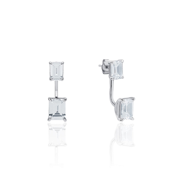 Серебряные серьги трансформеры с фианитами в огранке багет MIESTILO  Miestilo