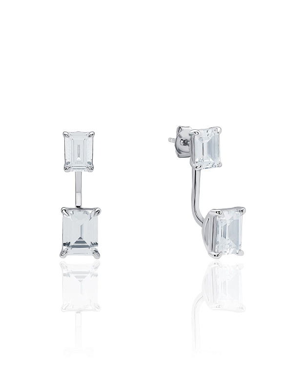 Серебряные серьги трансформеры с фианитами в огранке багет MIESTILO  Miestilo  2