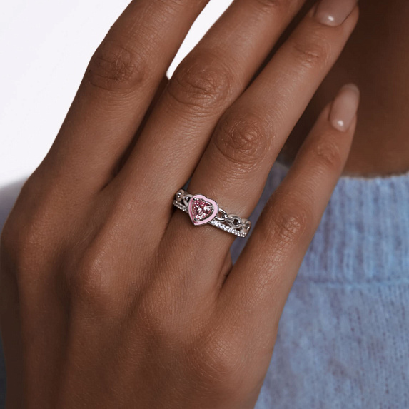 Серебряное кольцо с фианитом сердце и эмалью Miestilo