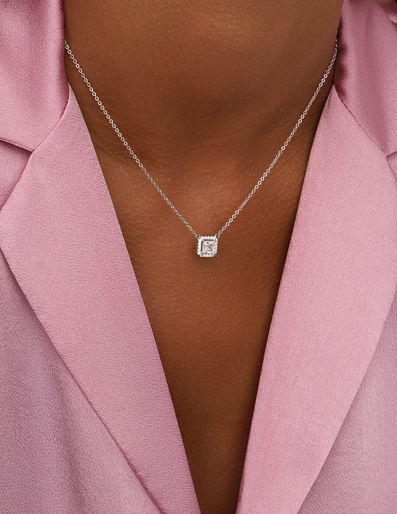 Серебряное колье с крупным белым фианитом Miestilo