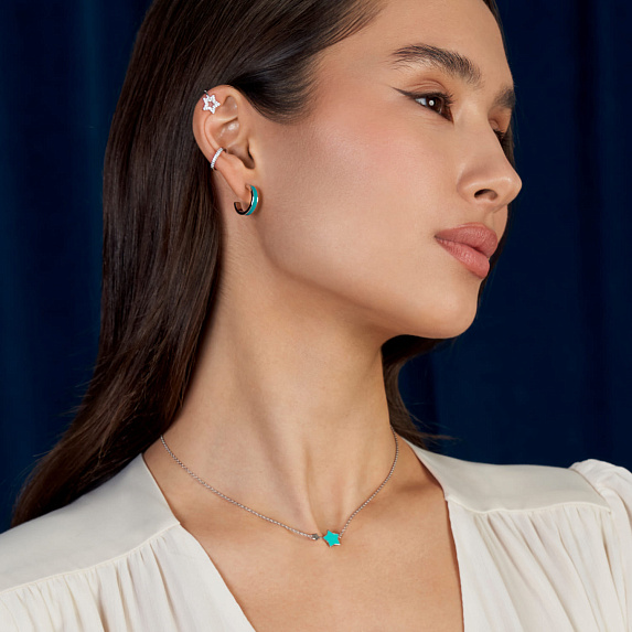 Серьги серебро 925 гвоздики женские кольца эмаль Miestilo