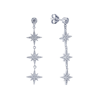 Серьги серебро 925 серебряные гвоздики длинные звезды Miestilo
