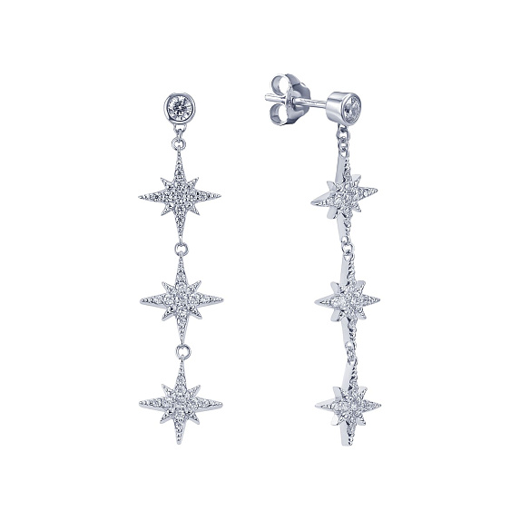 Серьги серебро 925 серебряные гвоздики длинные звезды Miestilo