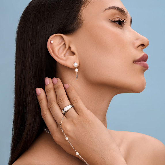Серебряные серьги с натуральным жемчугом 25,4 мм Miestilo