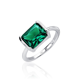 Серебряное кольцо-солитер с зеленым фианитом MIESTILO Miestilo