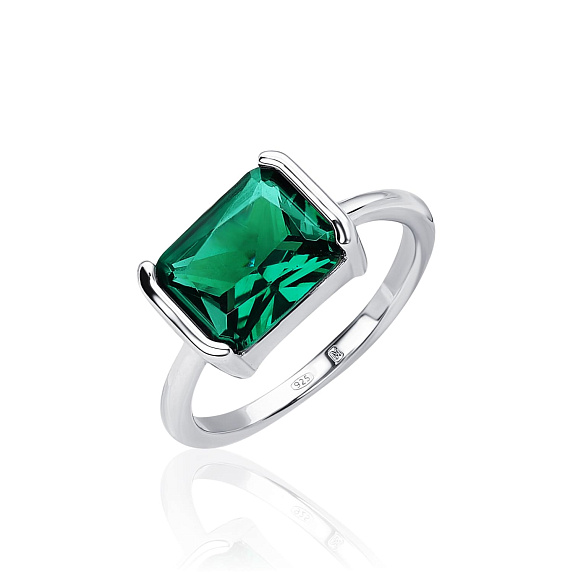 Серебряное кольцо-солитер с зеленым фианитом MIESTILO Miestilo