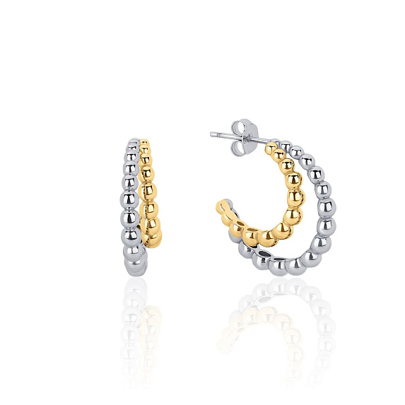 Пусеты кольца биколор с покрытиями родий и позолота MIESTILO  Miestilo