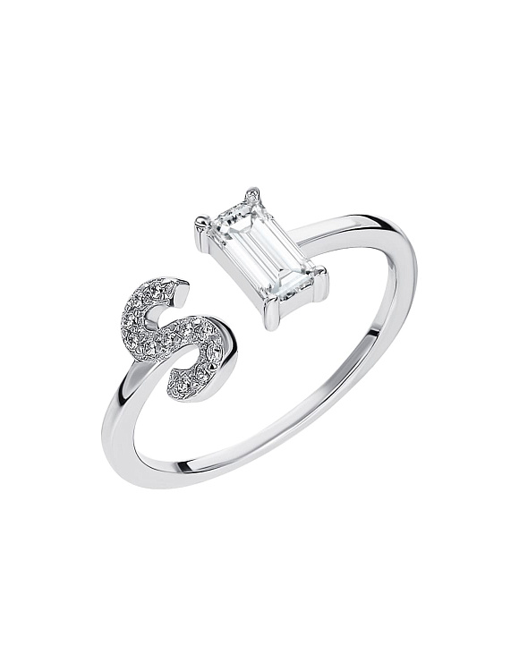 Серебряное кольцо с буквой S с фианитами Miestilo