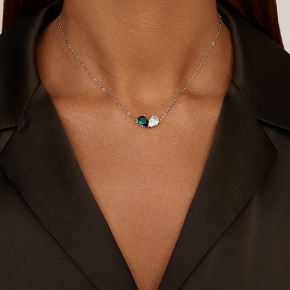 Серебряное колье с фианитами в огранке груша Miestilo