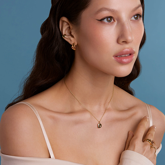 Серебряное колье позолоченое с буквой D bubble small Miestilo