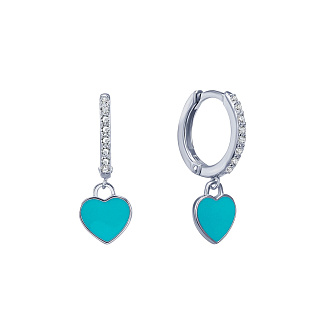 Серьги серебро 925 серебряные конго с подвесками сердечками Miestilo