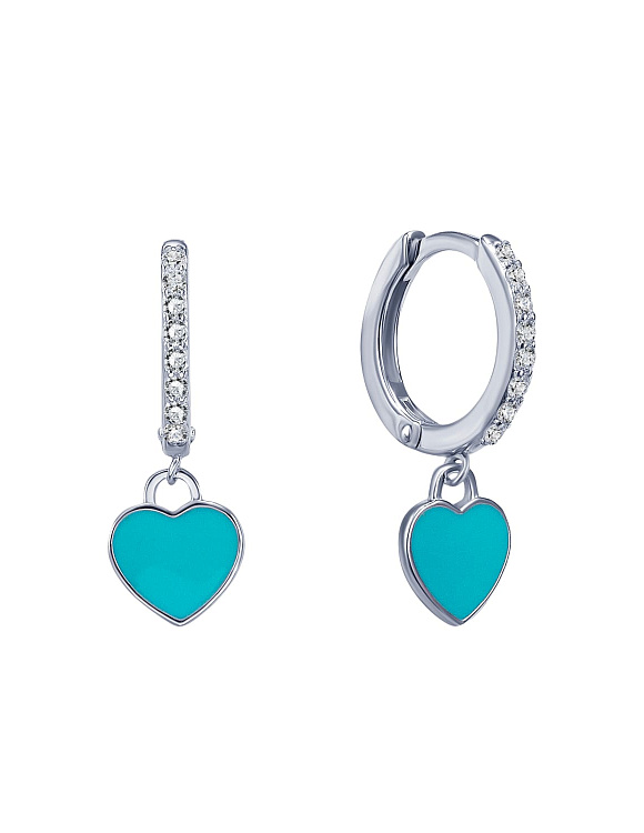 Серьги серебро 925 серебряные конго с подвесками сердечками Miestilo  2