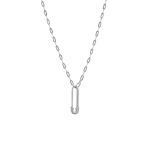 Серебряное колье с булавкой и фианитами Miestilo