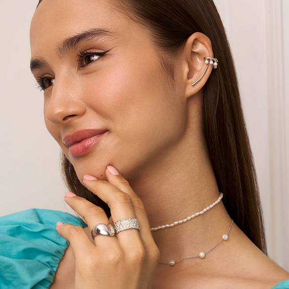 Серьга кафф серебро 925 моносерьга серебряная жемчуг Miestilo