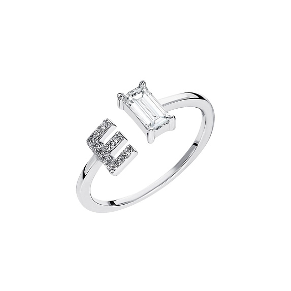 Серебряное кольцо с буквой E с фианитами Miestilo