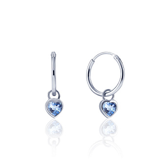 Серебряные серьги-конго со съемными подвесками-сердечками с голубыми фианитами MIESTILO  Miestilo