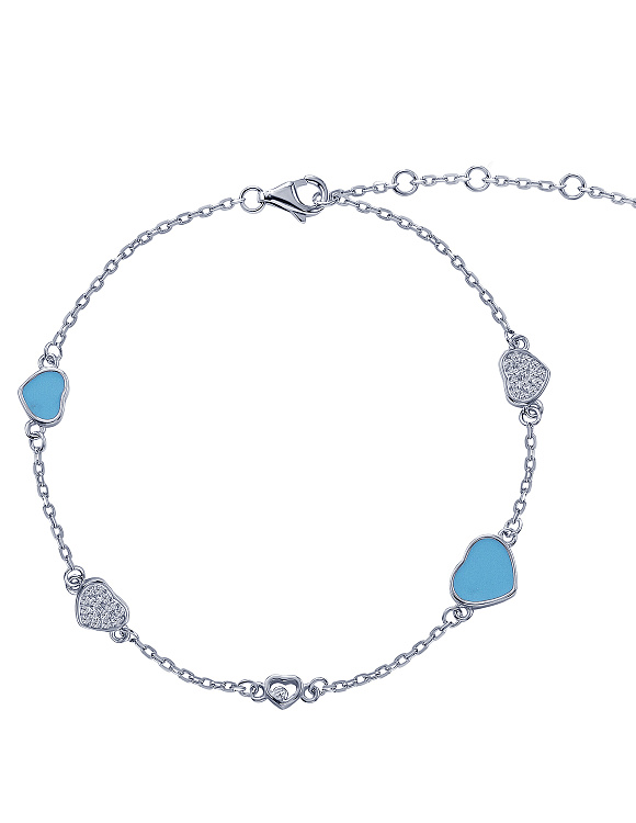 Браслет серебро 925 серебряный сердце голубой Miestilo  2