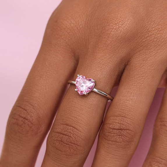 Серебряное кольцо Simone с розовым сердцем Miestilo