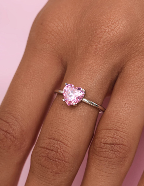 Серебряное кольцо Simone с розовым сердцем Miestilo