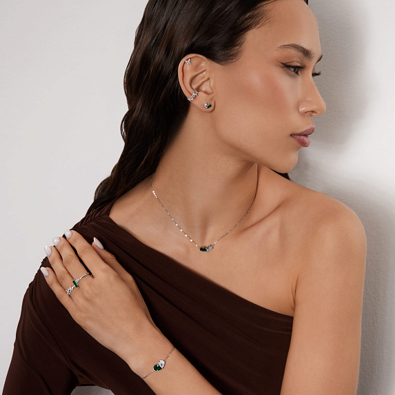 Серебряный пирсинг в ухо с фианитами бабочка Miestilo