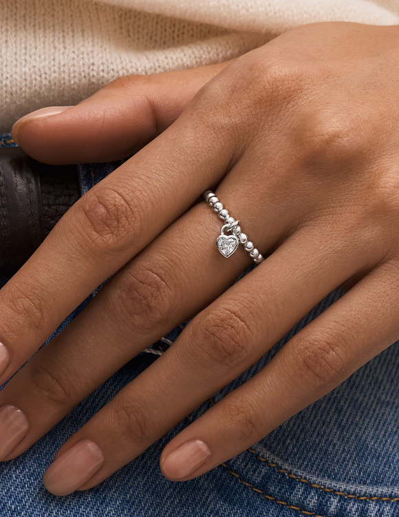 Серебряное кольцо с подвеской сердцем с фианитом Miestilo